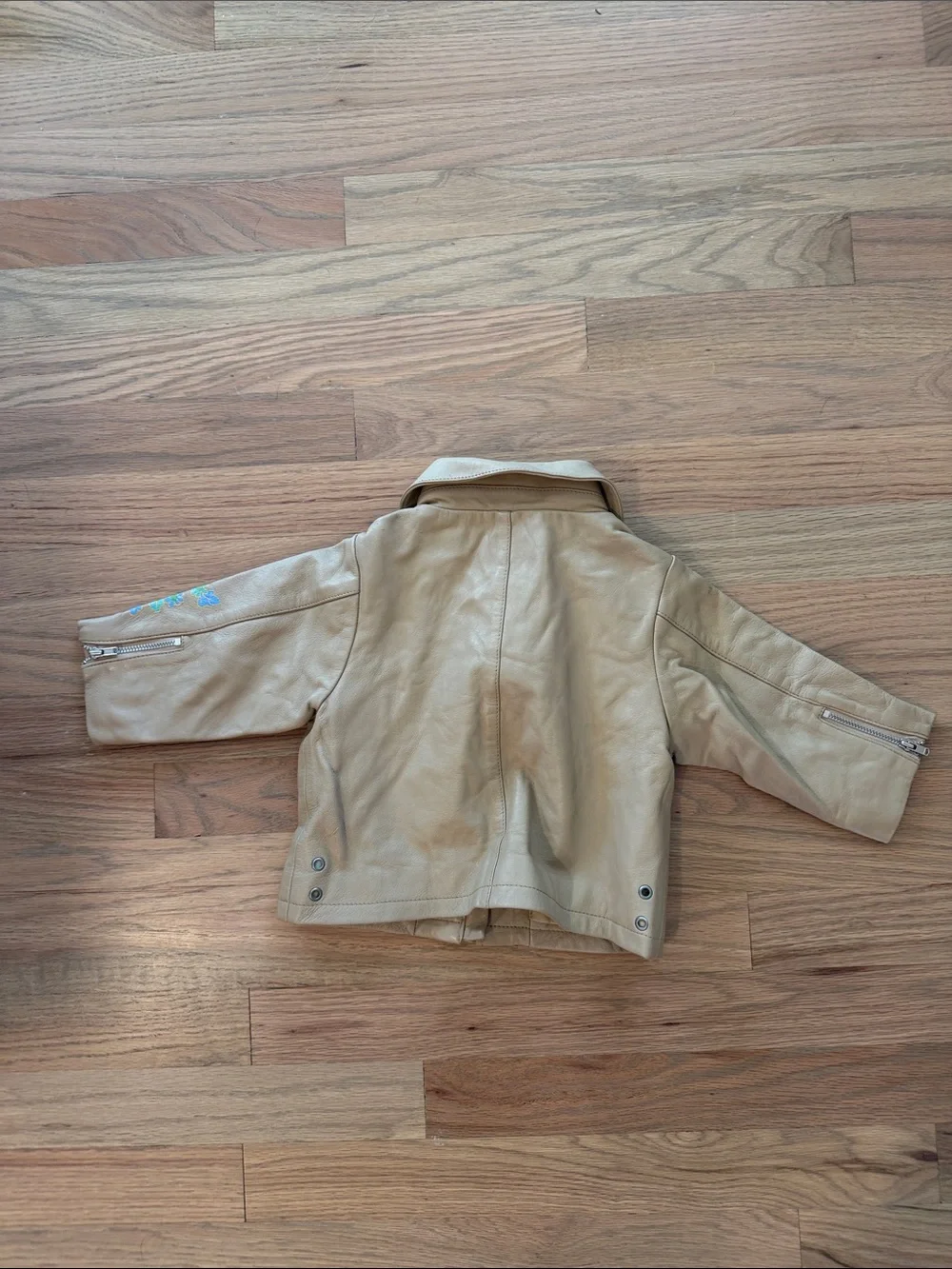 Vintage GAP Leather Tan Toddler Jacket with Colorful Floral Print